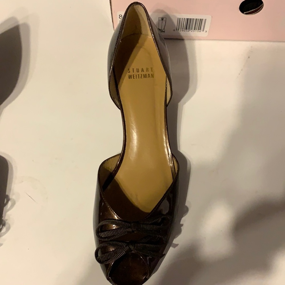 Brown peep toe heels with bows